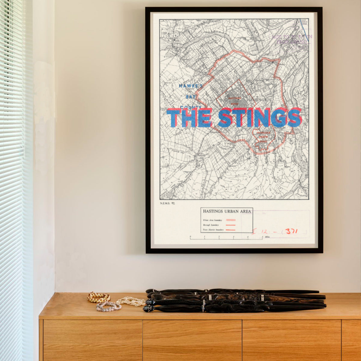 The Stings - Limited edition Giclée map print of Hastings, Hawke's Bay NZ v02 – toptownz