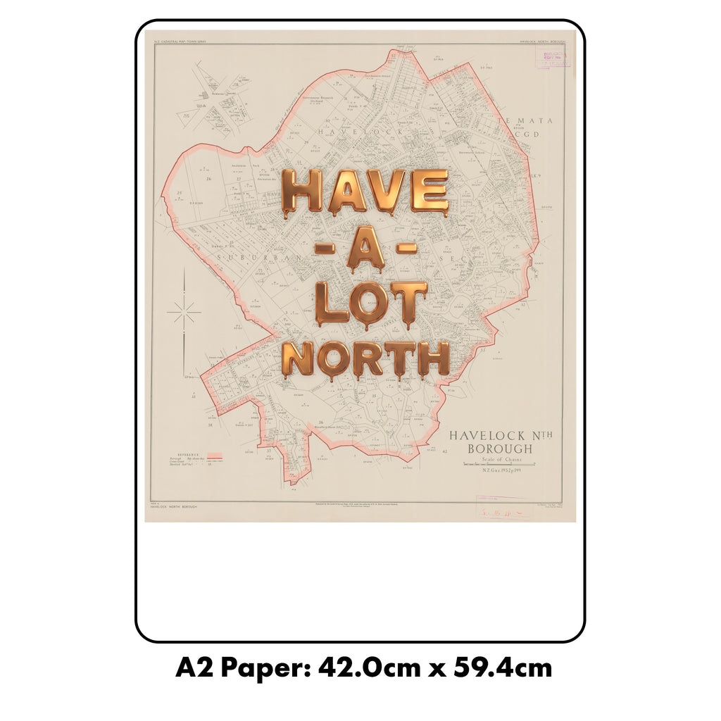 Have a Lot North Giclée map print of Havelock North, Hawke's Bay NZ v02 – toptownz
