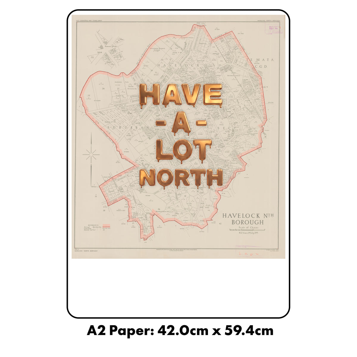 Have a Lot North Giclée map print of Havelock North, Hawke's Bay NZ v02 – toptownz