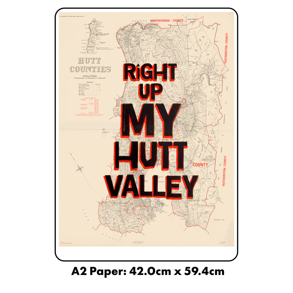 Right Up my Hutt Valley Limited edition Giclée map print of Hutt Valley, Wellington New Zealand – toptownz