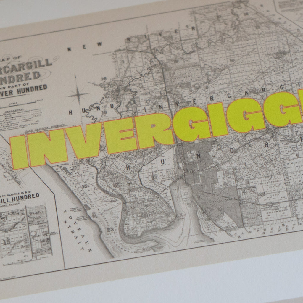 Invergiggle, Limited Edition  Giclée map print of Invercargill, Southland NZ – toptownz