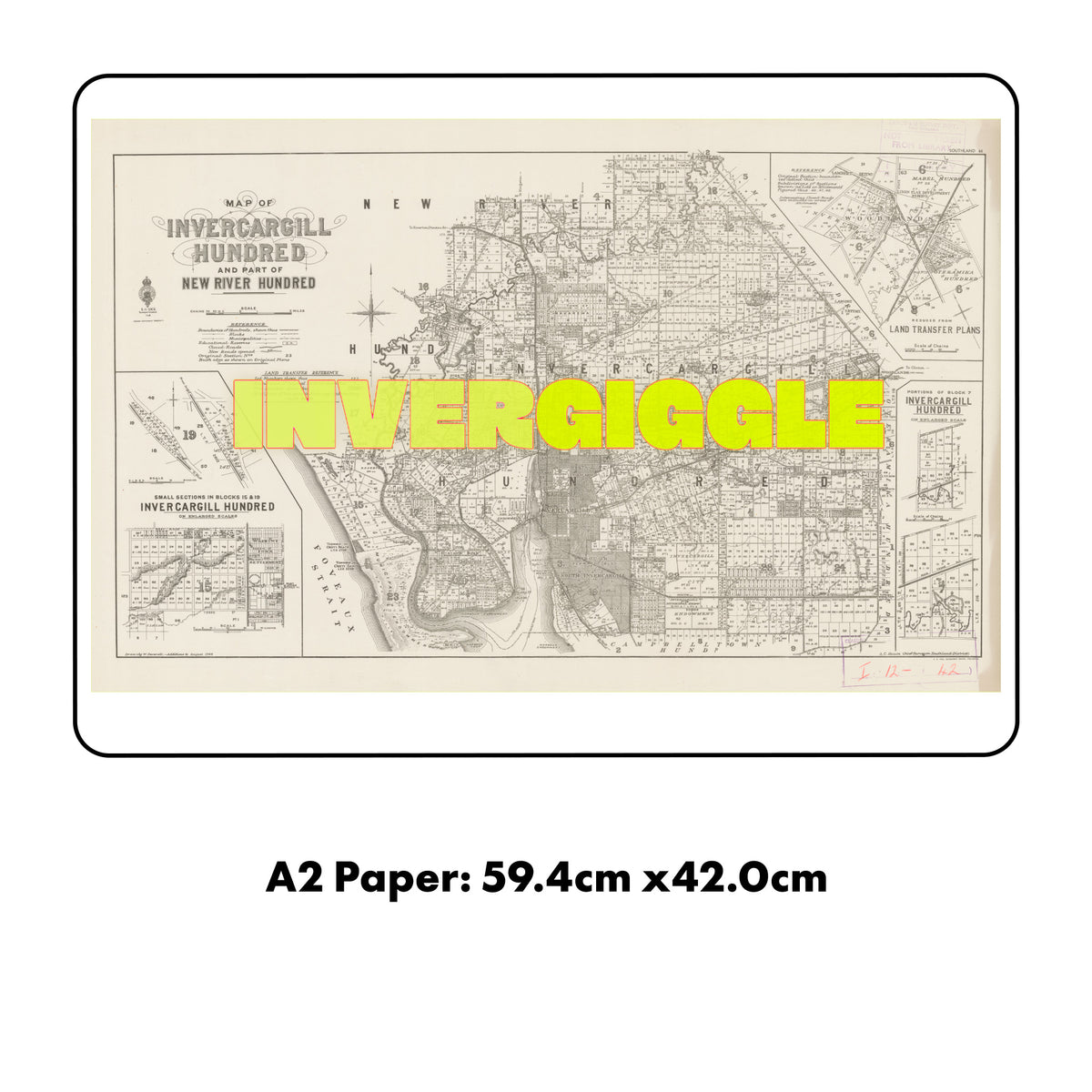 Invergiggle, Limited Edition  Giclée map print of Invercargill, Southland NZ – toptownz