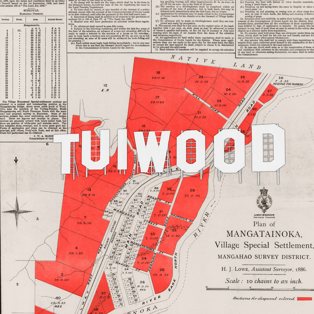 TUIWOOD Ltd Ed.  Giclée map print of Mangatainoka, Tuiwood, Tai Beer, Wairarapa NZ – toptownz Slogans