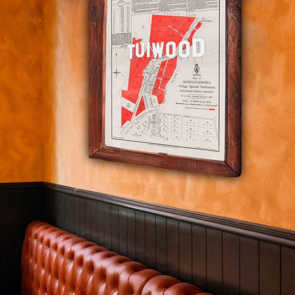 TUIWOOD Ltd Ed.  Giclée map print of Mangatainoka, Tuiwood, Tai Beer, Wairarapa NZ – toptownz Slogans
