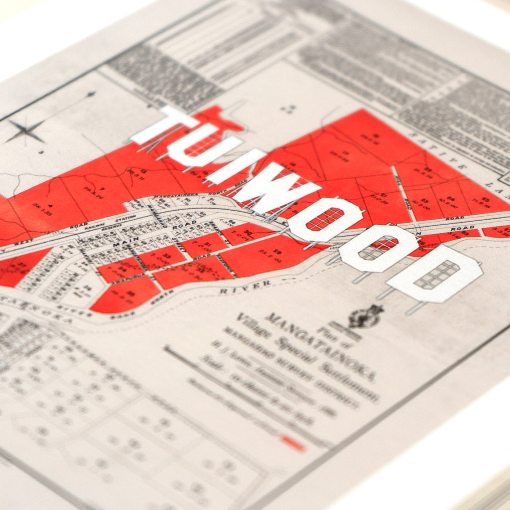 TUIWOOD Ltd Ed.  Giclée map print of Mangatainoka, Tuiwood, Tai Beer, Wairarapa NZ – toptownz Slogans