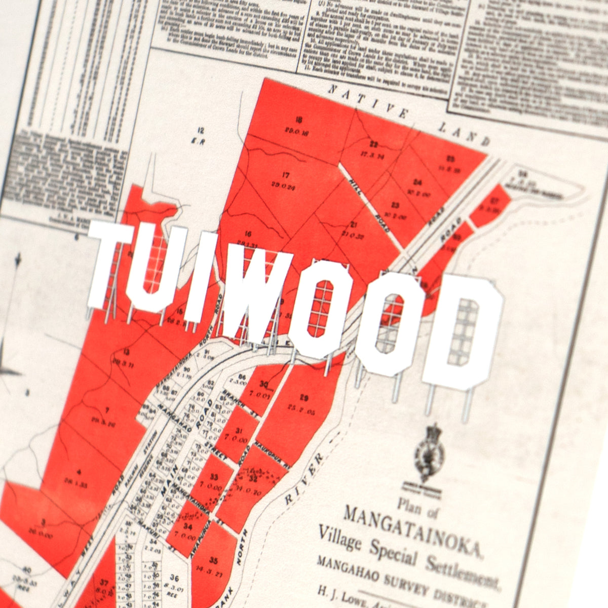 TUIWOOD Ltd Ed.  Giclée map print of Mangatainoka, Tuiwood, Tai Beer, Wairarapa NZ – toptownz Slogans