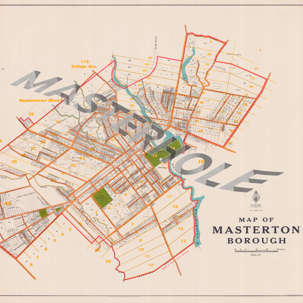 MASTERHOLE Ltd. Ed.  Giclée map print of Masterton, Wairarapa New Zealand – toptownz Moniker