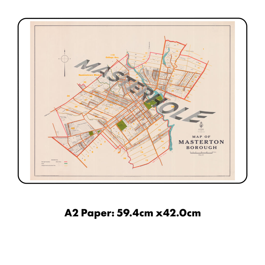 MASTERHOLE Ltd. Ed.  Giclée map print of Masterton, Wairarapa New Zealand – toptownz Moniker