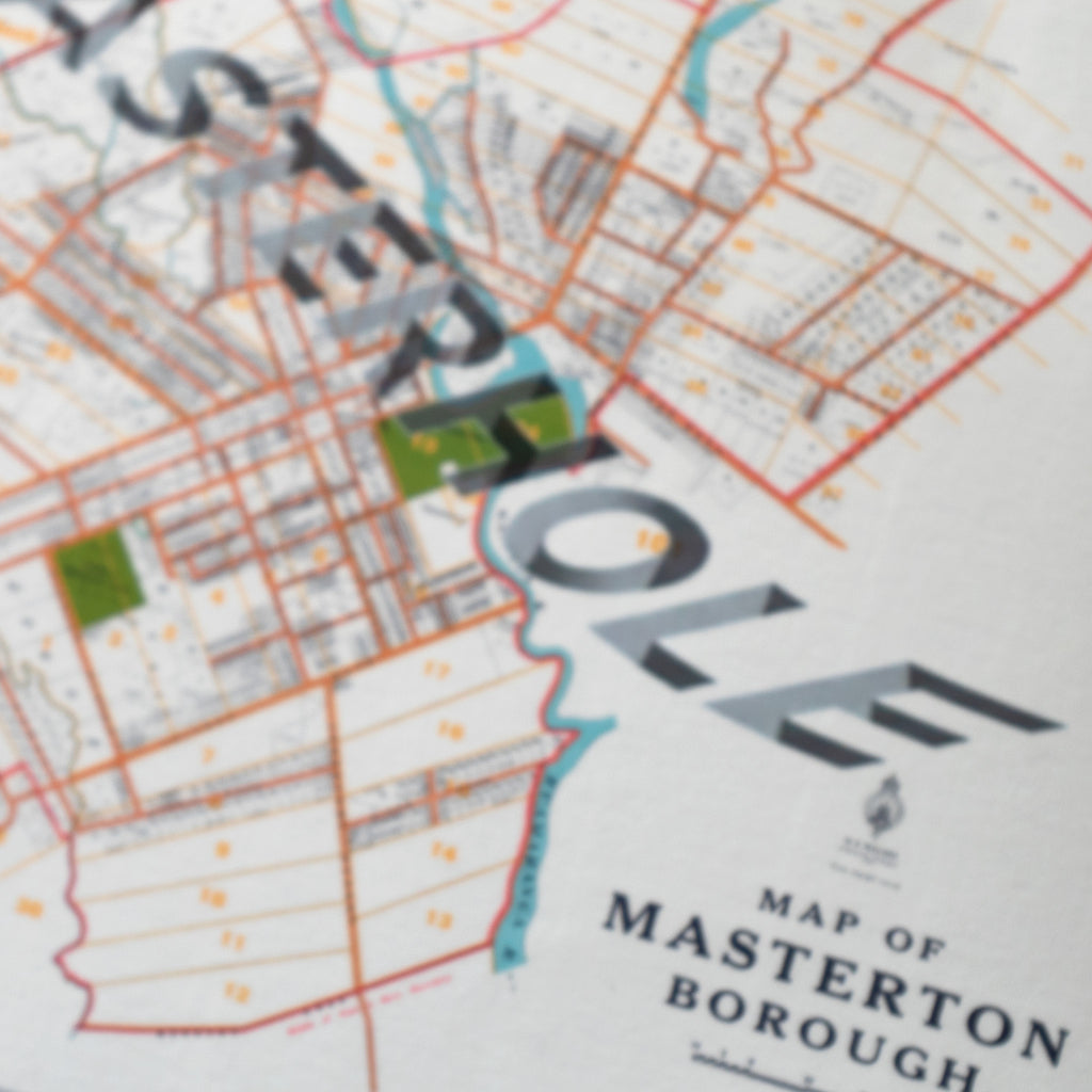 MASTERHOLE Ltd. Ed.  Giclée map print of Masterton, Wairarapa New Zealand – toptownz Moniker