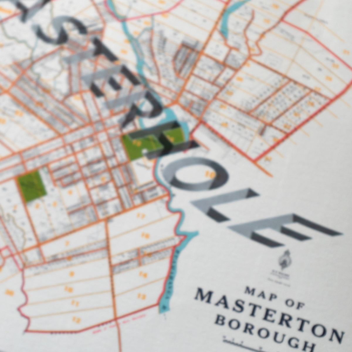 MASTERHOLE Ltd. Ed.  Giclée map print of Masterton, Wairarapa New Zealand – toptownz Moniker