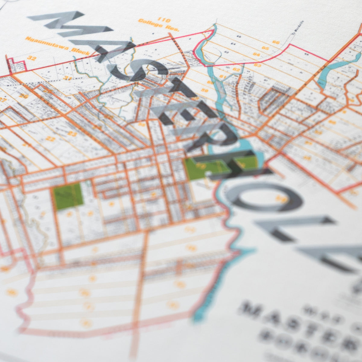 MASTERHOLE Ltd. Ed.  Giclée map print of Masterton, Wairarapa New Zealand – toptownz Moniker