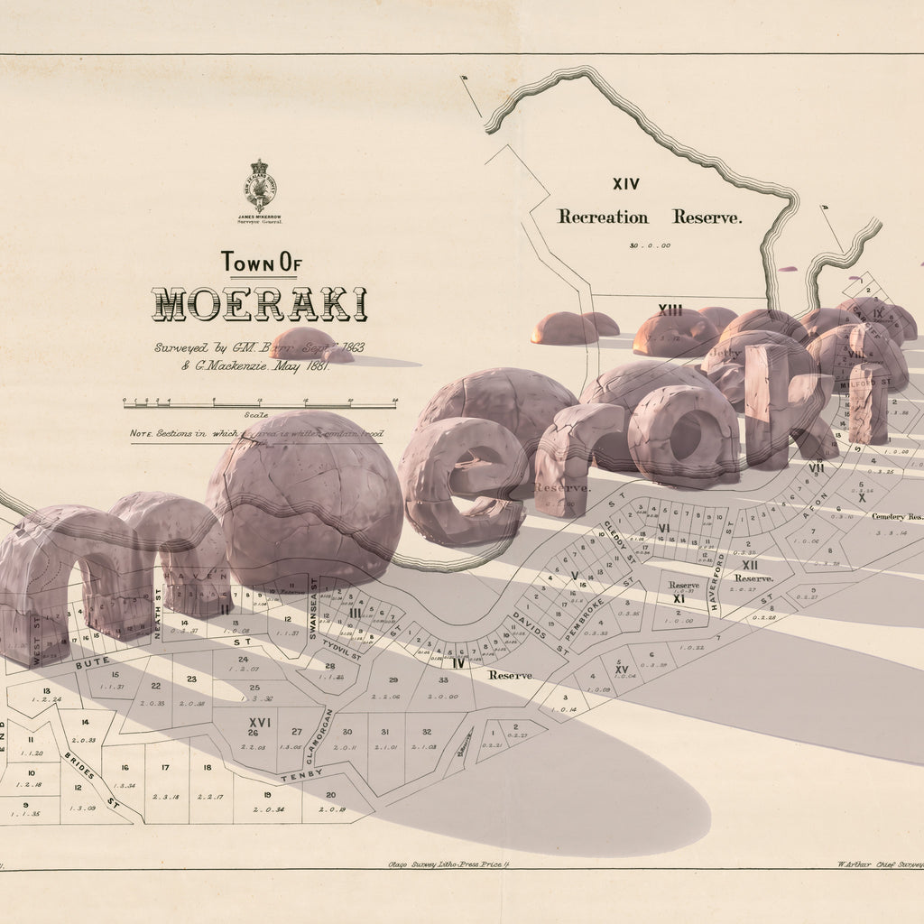 Ltd. Ed Giclée Map print of Moeraki, Otago New Zealand  – toptownz Moeraki Boulders 