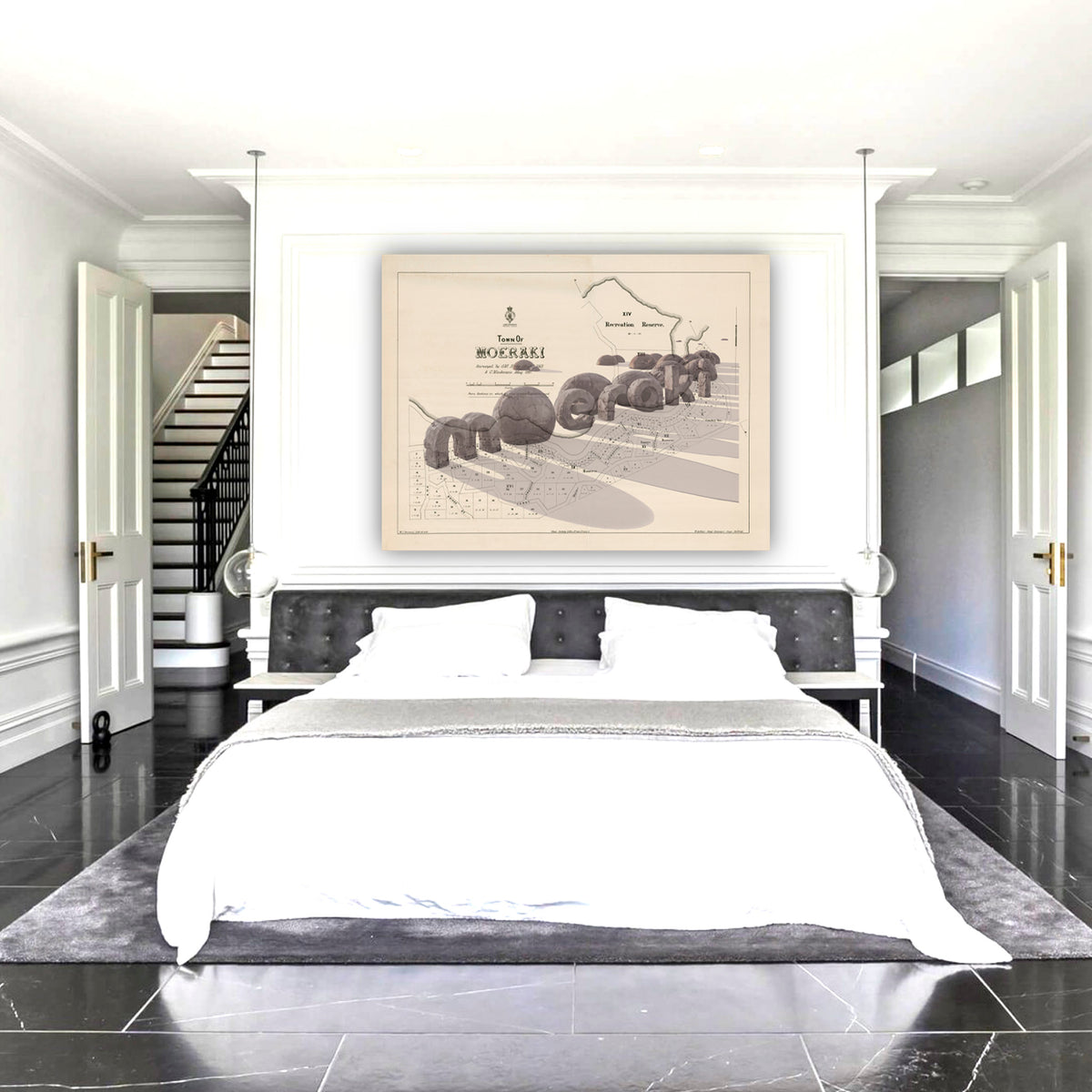 Ltd. Ed Giclée Map print of Moeraki, Otago New Zealand  – toptownz Moeraki Boulders 