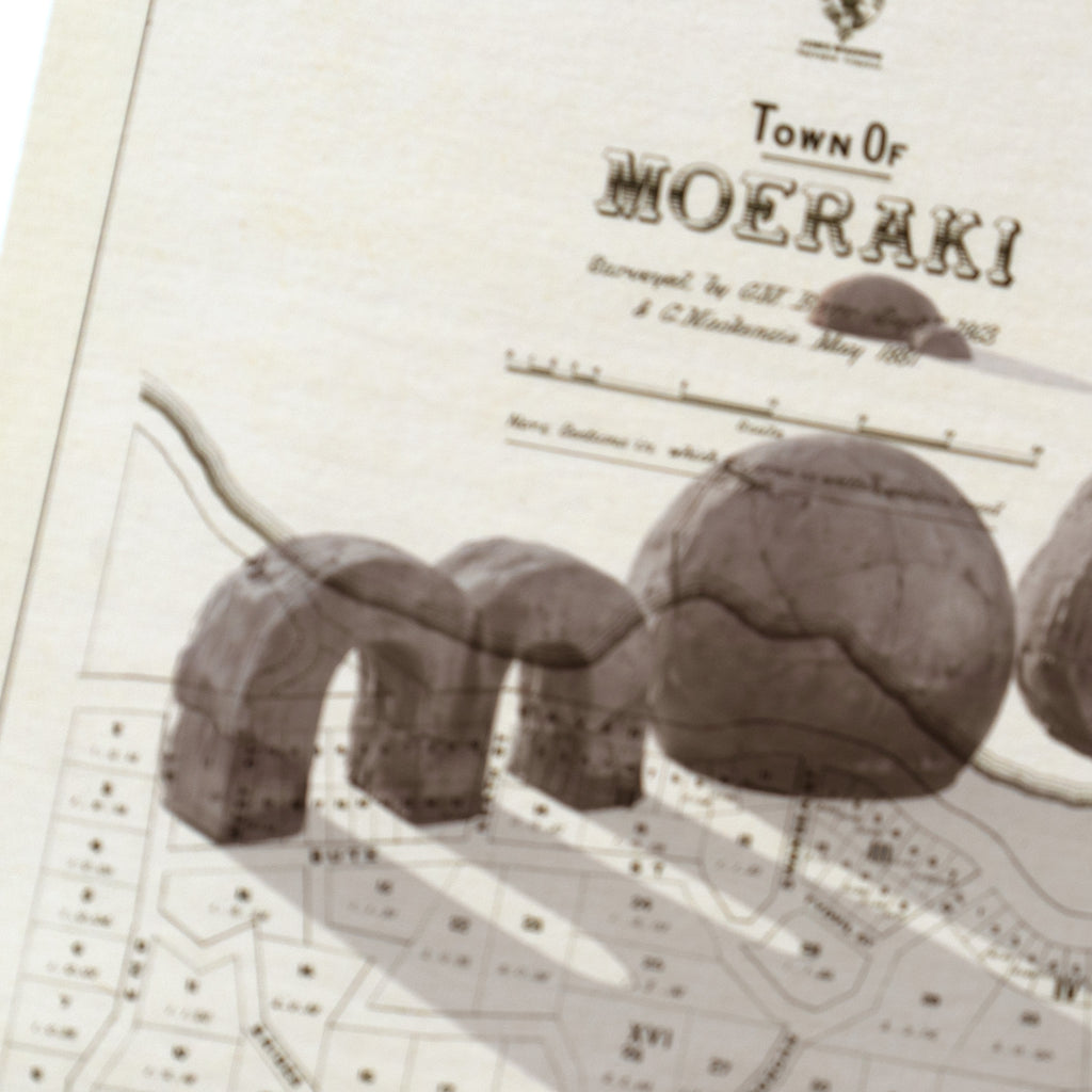 Ltd. Ed Giclée Map print of Moeraki, Otago New Zealand  – toptownz Moeraki Boulders 