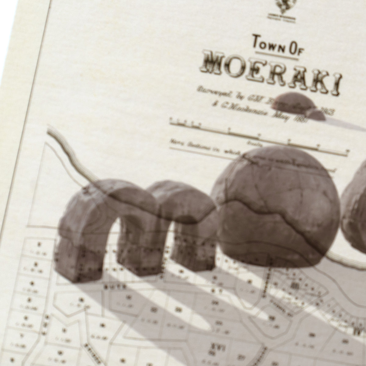 Ltd. Ed Giclée Map print of Moeraki, Otago New Zealand  – toptownz Moeraki Boulders 