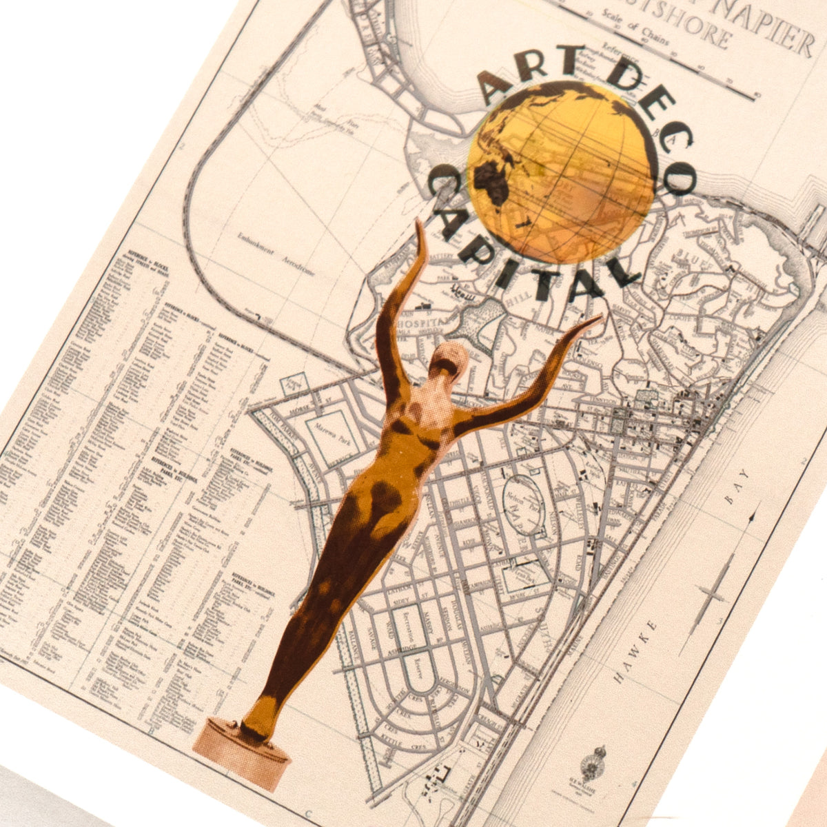 Art Deco Capital of the world Ltd. Ed.  Giclée map print of Napier, Hawke's Bay New Zealand v01 – toptownz town slogans 