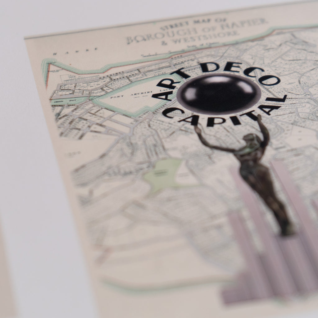 Art Deco Capital Limited edition Giclée map print of Napier, Hawke's Bay NZ v02 – toptownz