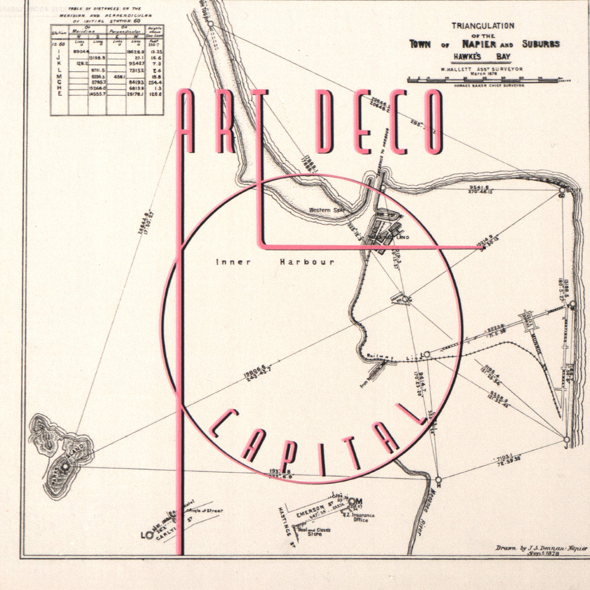 Art Deco Ltd. Ed. Giclée map print of Napier, Hawke's Bay New Zealand v03 – toptown  town slogans
