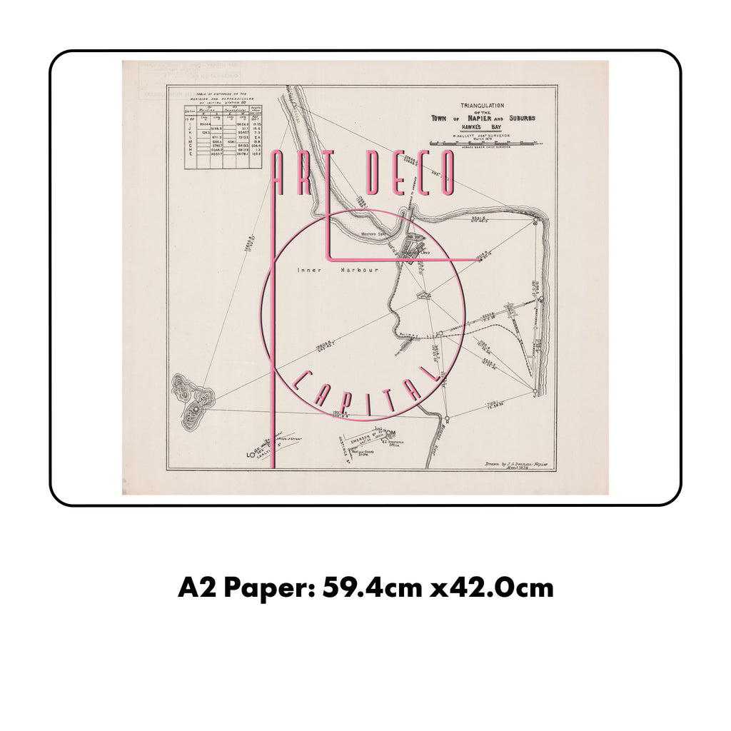 Art Deco Ltd. Ed. Giclée map print of Napier, Hawke's Bay New Zealand v03 – toptown  town slogans