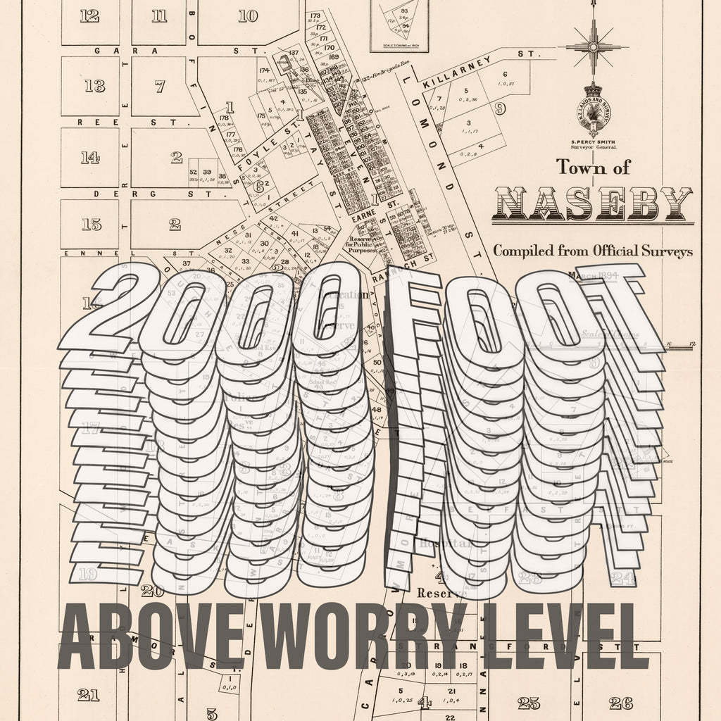 2000 Foot above worry level Limited edition Giclée map print of Naseby, Otago NZ – toptownz