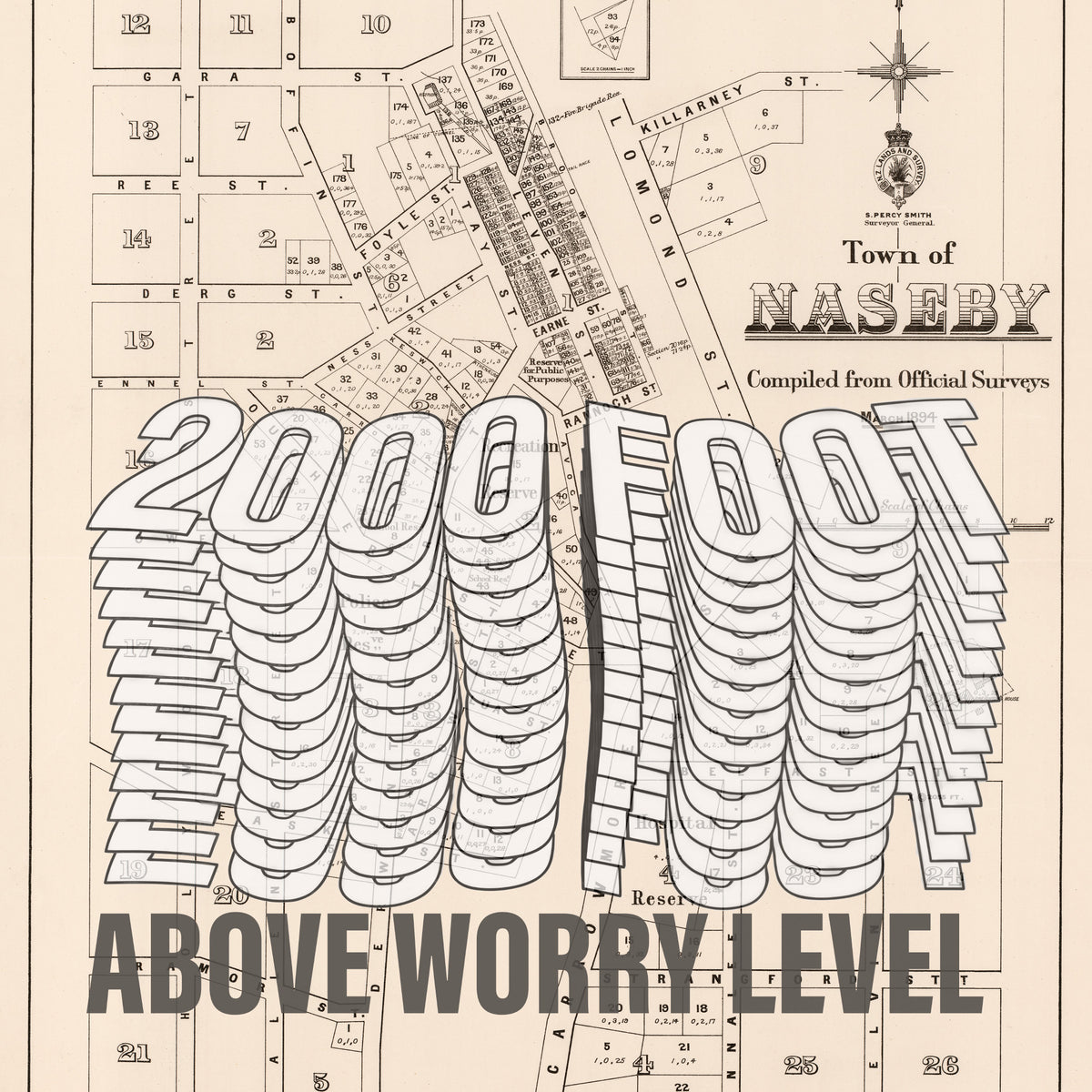 2000 Foot above worry level Limited edition Giclée map print of Naseby, Otago NZ – toptownz