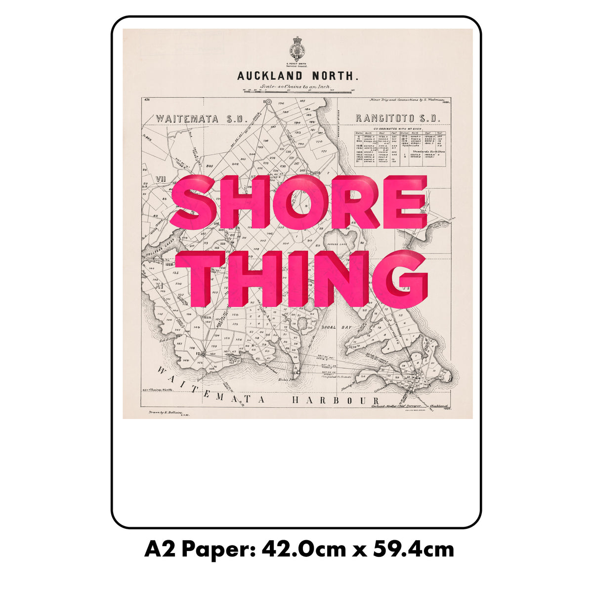 SHORE THING Limited edition Giclée map print of North Shore, Auckland NZ – toptownz