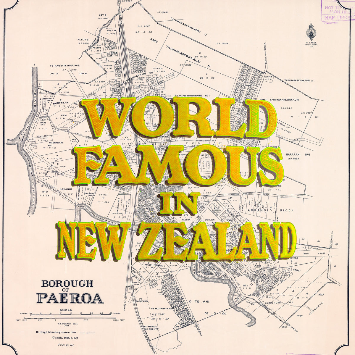 World Famous in New Zealand, Giclée map print of Pāeroa, Waikato NZ – toptownz Town Slogans