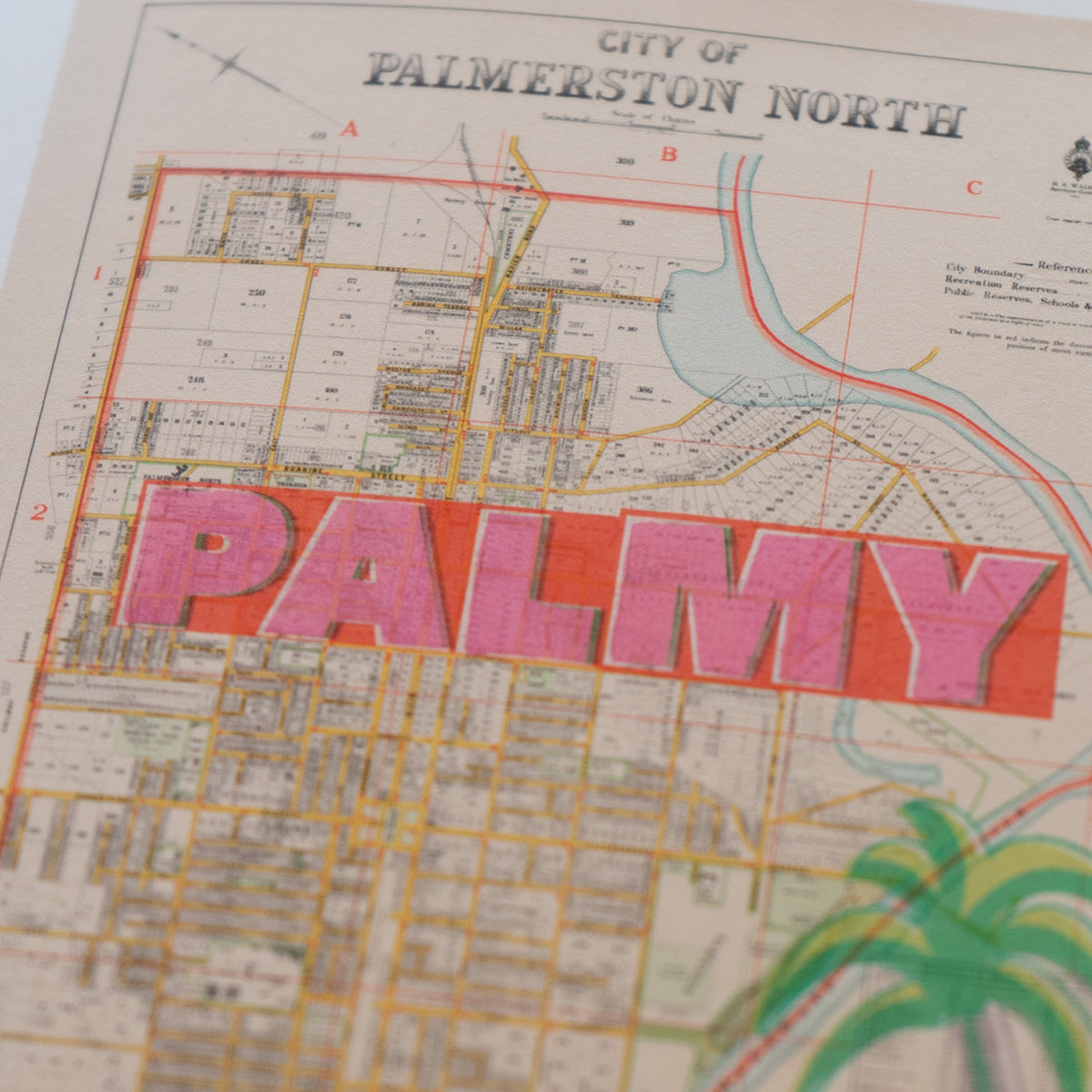 PALMY Limited edition  Giclée map print of Palmerston North, Manawatū NZ v01 – toptownz