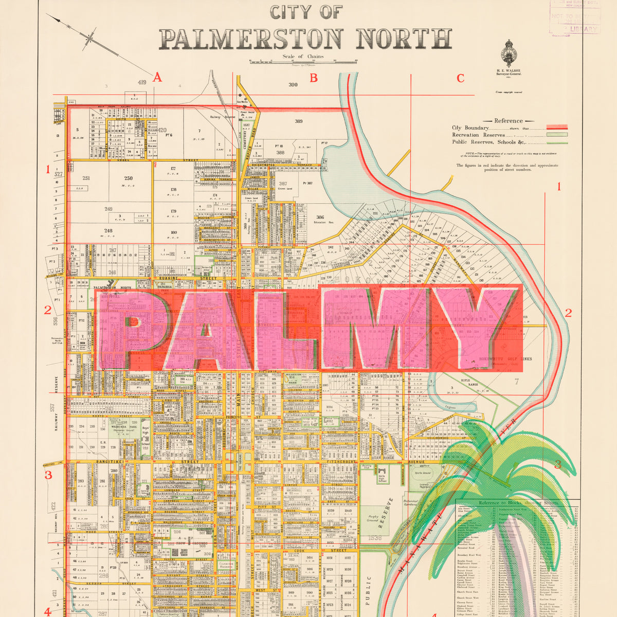 PALMY Limited edition  Giclée map print of Palmerston North, Manawatū NZ v01 – toptownz