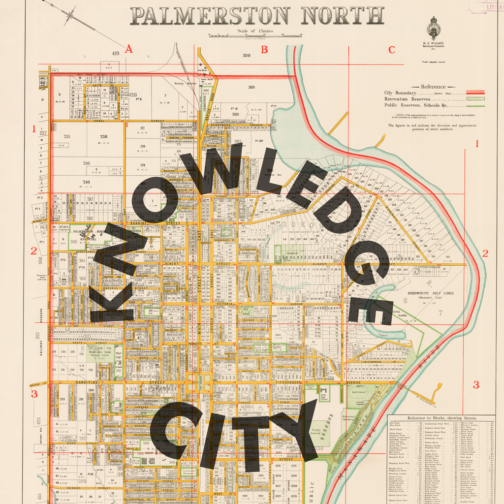 Knowledge City Limited edition Giclée map print of Palmerston North, Manawatū NZ v02 – toptownz