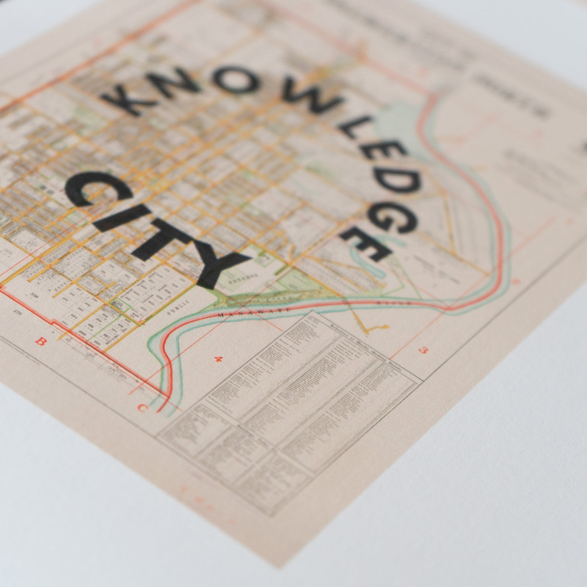 Knowledge City Limited edition Giclée map print of Palmerston North, Manawatū NZ v02 – toptownz