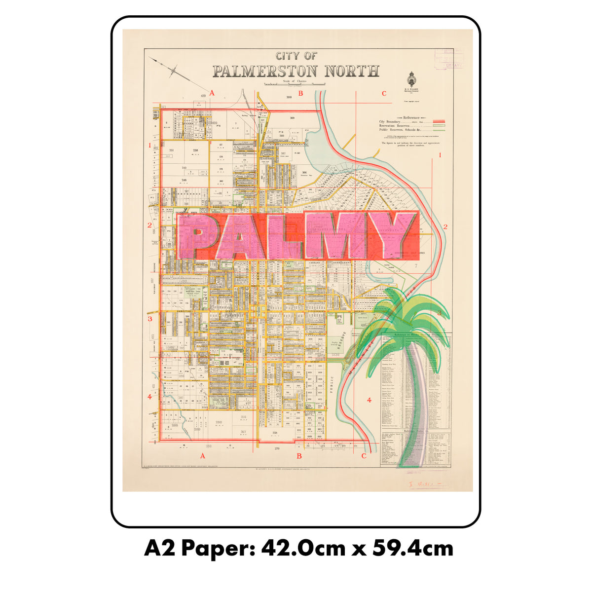 PALMY Limited edition  Giclée map print of Palmerston North, Manawatū NZ v01 – toptownz