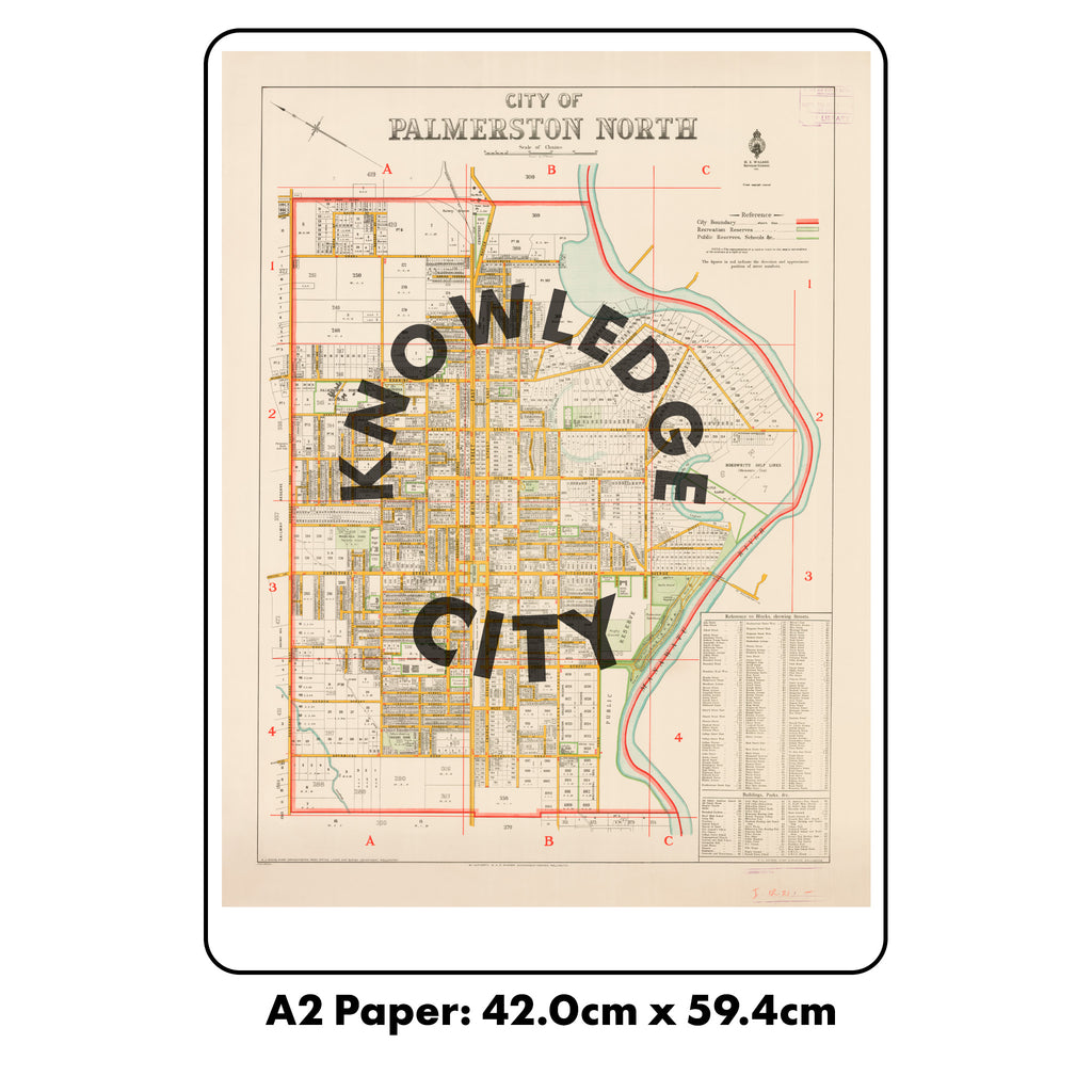 Knowledge City Limited edition Giclée map print of Palmerston North, Manawatū NZ v02 – toptownz