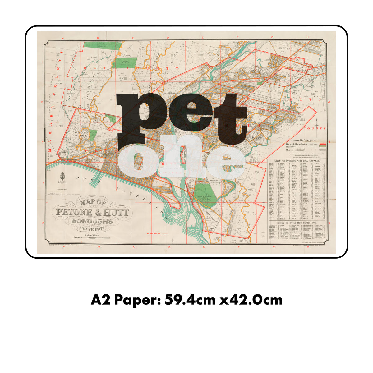 Petone - Limited edition Giclée map print of Petone, Wellington NZ – toptownz