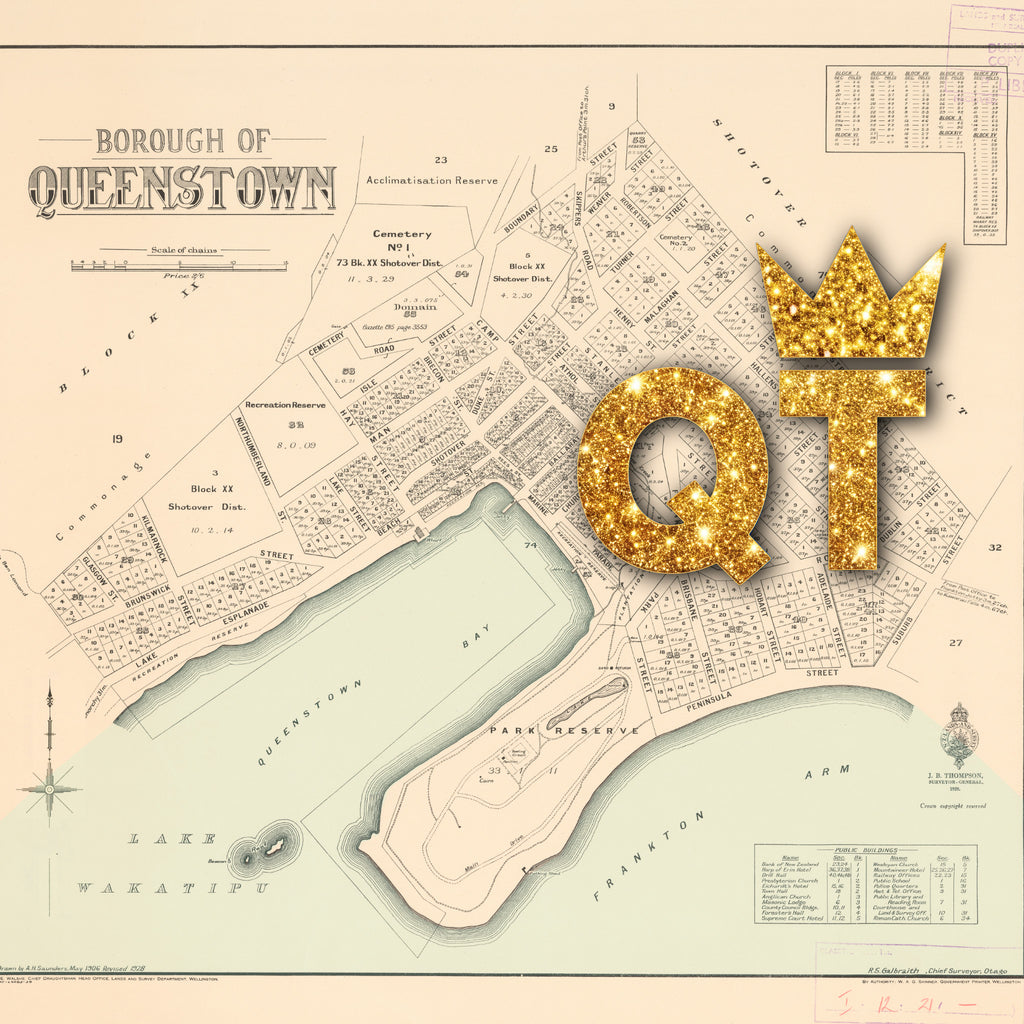 QT - Limited edition Giclée map print of Queenstown, Otago NZ v01 – toptownz