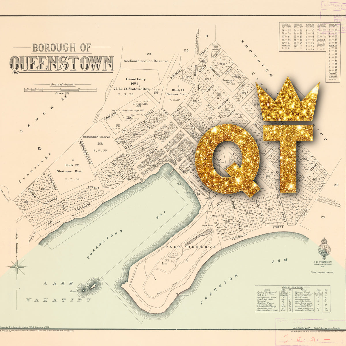 QT - Limited edition Giclée map print of Queenstown, Otago NZ v01 – toptownz