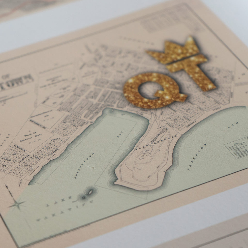 QT - Limited edition Giclée map print of Queenstown, Otago NZ v01 – toptownz