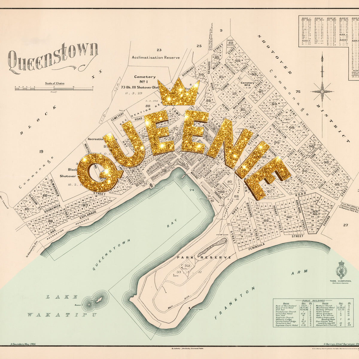 Queenie - Limited edition Giclée map print of Queenstown, Otago NZ v02 – toptownz