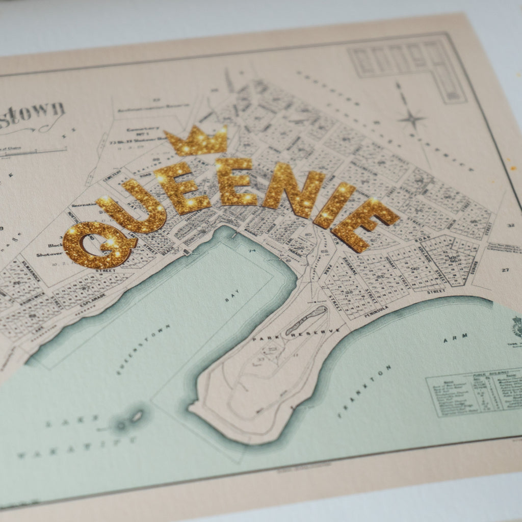 Queenie - Limited edition Giclée map print of Queenstown, Otago NZ v02 – toptownz