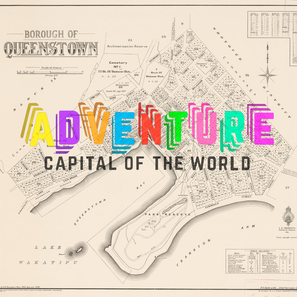 Adventure Capital Limited edition  Giclée map print of Queenstown, Otago NZ v03 – toptownz
