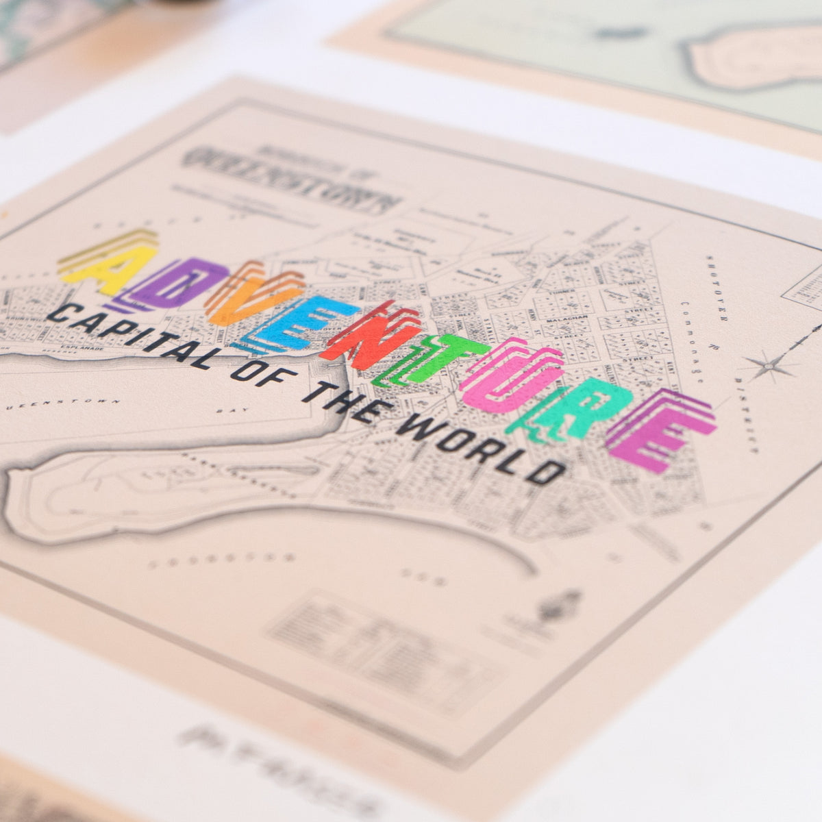 Adventure Capital Limited edition  Giclée map print of Queenstown, Otago NZ v03 – toptownz
