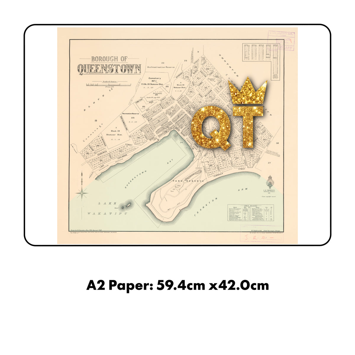 QT - Limited edition Giclée map print of Queenstown, Otago NZ v01 – toptownz
