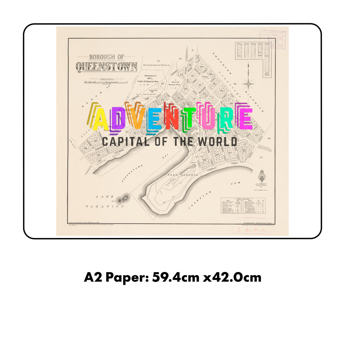 Adventure Capital Limited edition  Giclée map print of Queenstown, Otago NZ v03 – toptownz