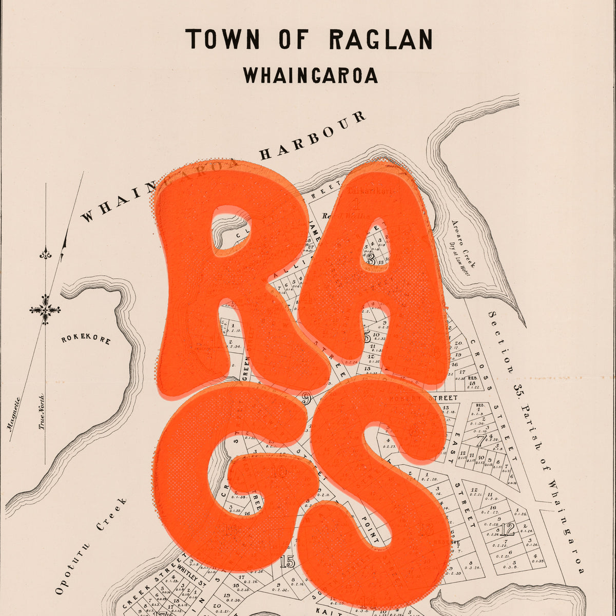 RAGS Limited edition Giclée map print of Raglan, Waikato NZ – toptownz