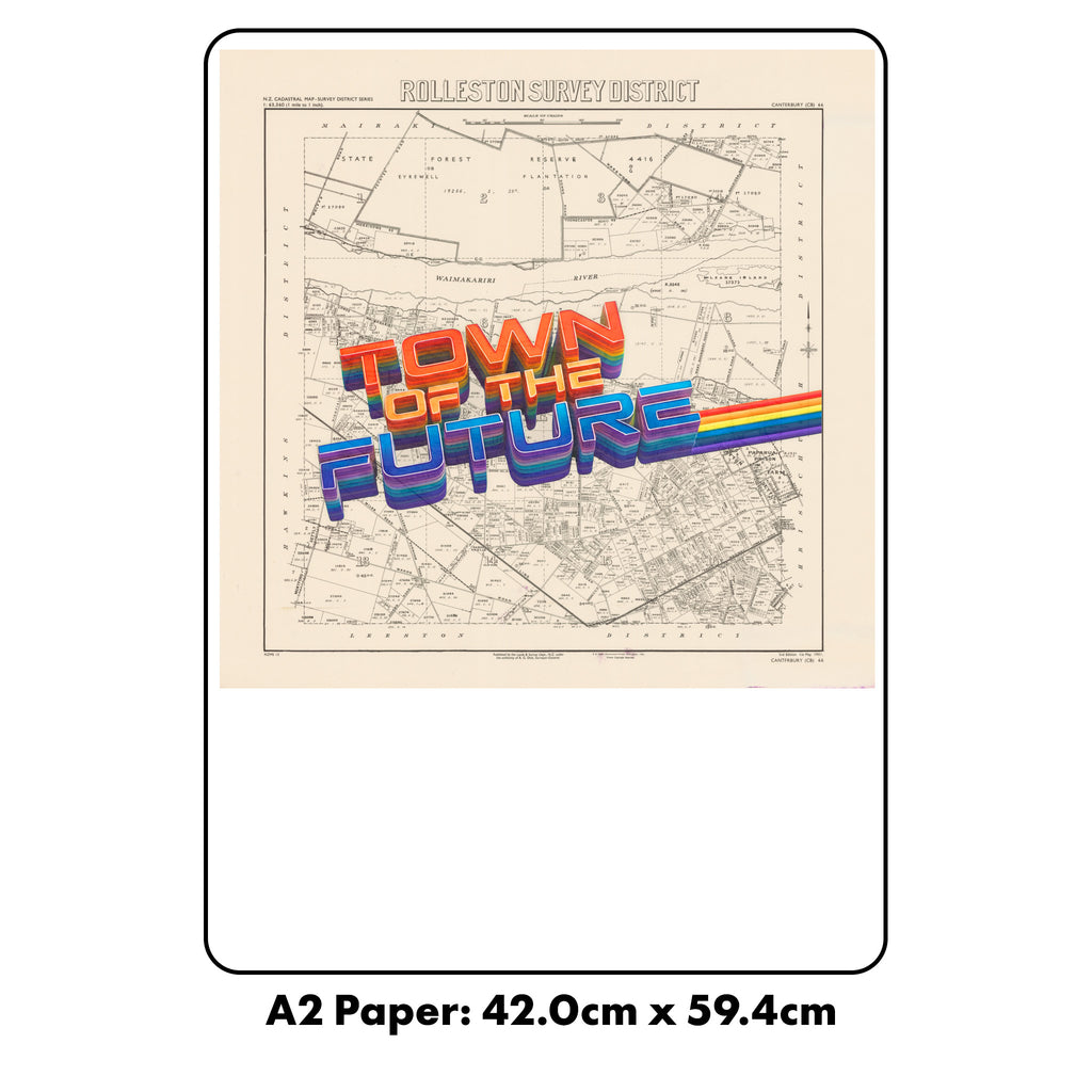 Town of the future Ltd. Ed.  Giclée map print of Rolleston, Canterbury New Zealand – toptownz.shop Town slogans