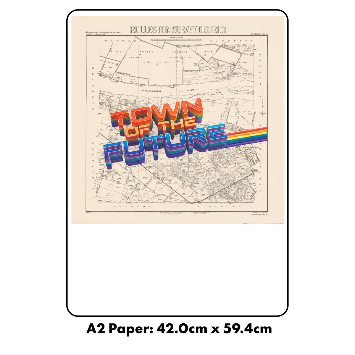 Town of the future Ltd. Ed.  Giclée map print of Rolleston, Canterbury New Zealand – toptownz.shop Town slogans