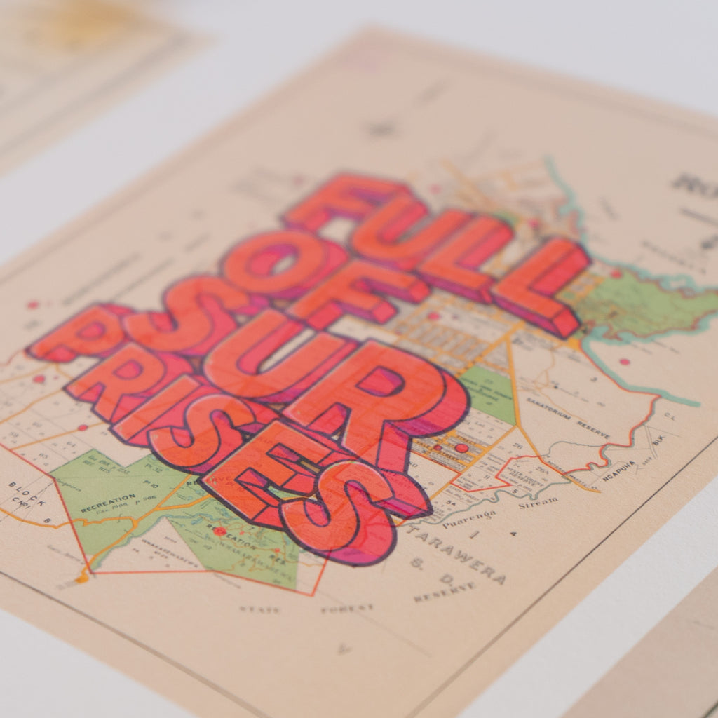 Rotorua - Full of surprises is a Limited edition Giclée map print of Rotorua, Bay of Plenty NZ v02 – toptownz