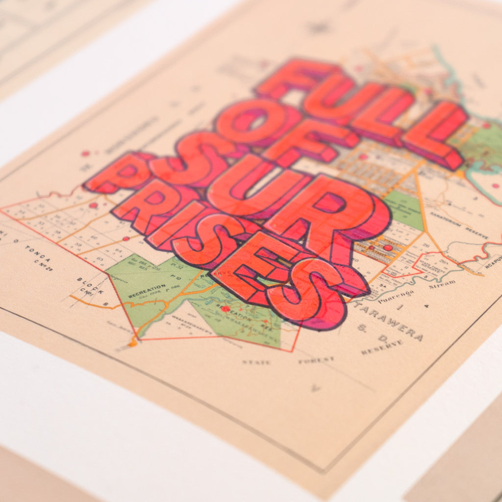 Rotorua - Full of surprises is a Limited edition Giclée map print of Rotorua, Bay of Plenty NZ v02 – toptownz