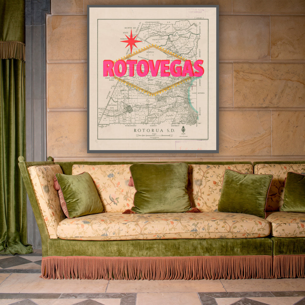 Rotovegas Limited edition Giclée map print of Rotorua, Bay of Plenty NZ v01 – toptownz