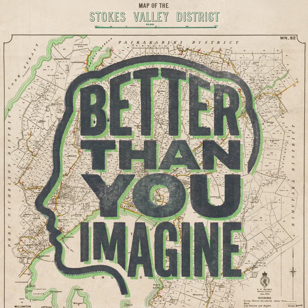 Better than you imagine Ltd. Ed. Giclée Map Print of Stokes Valley, Wellington New Zealand – toptownz town slogans 